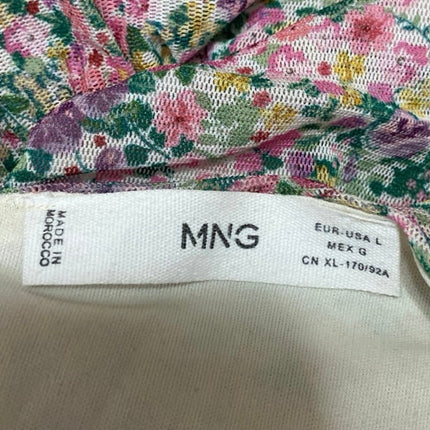 MNG Mango Multicolor Ruched Cinched Floral Short Puff Sleeve Crop Blouse Top L