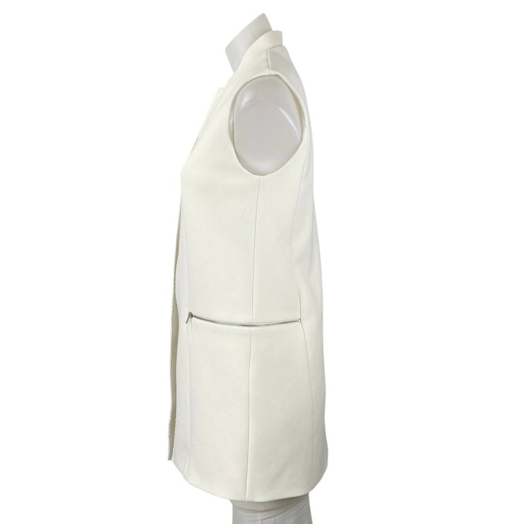 Elie Tahari Women's White Sleeveless Open Front Long Blazer Vest  Jacket Size XS