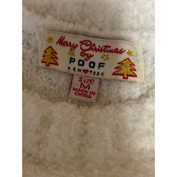 Merry Christmas by Poof White Gnomes Fleece Sequin Long Sleeve Sweater Top Sz M