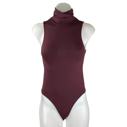 Zara Women's Red Burgundy Sleeveless Turtleneck Thong Tank Bodysuit Top Size S