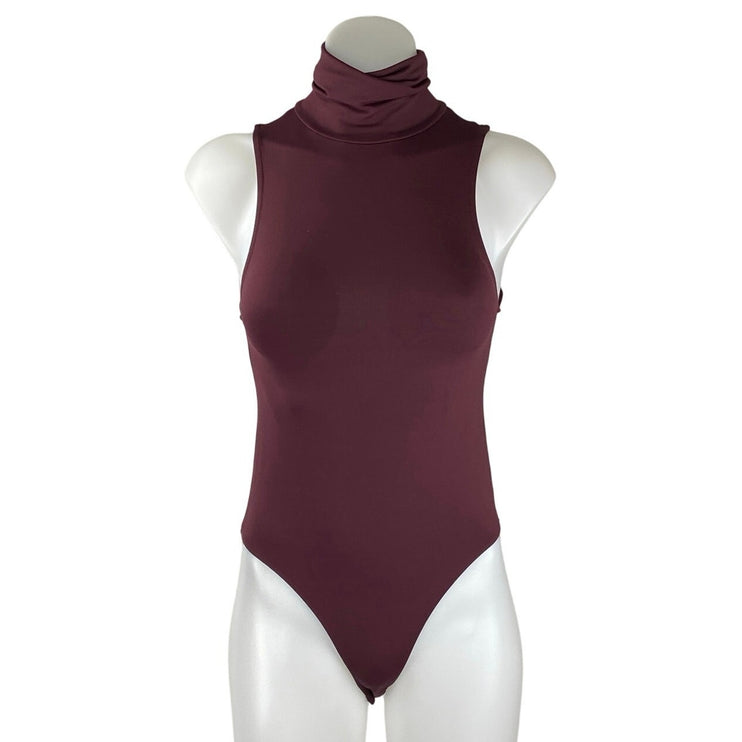Zara Women's Red Burgundy Sleeveless Turtleneck Thong Tank Bodysuit Top Size S