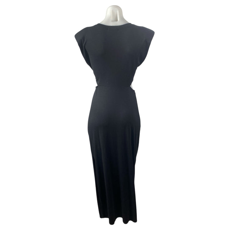 D'Abea Black Cap Sleeve Ring Cutout Waist Pencil Knit Sheath Midi Dress Size M