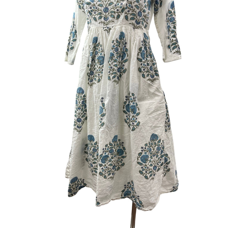 Hassans Floral 3/4 Sleeve Traditonal Anarkali Kurta Tunic Midi A-Line Dress M