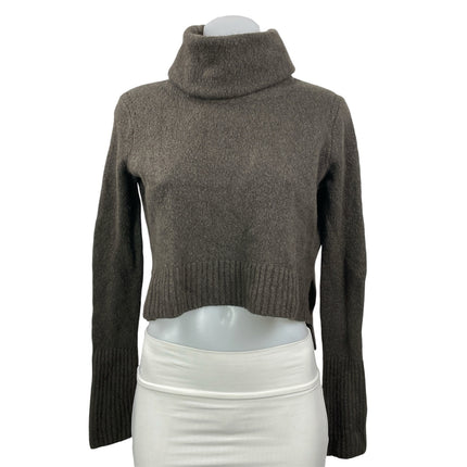 ALLSAINTS Brown Wool Knit Asymmetrical Cropped Turtleneck Sweater Top Size S