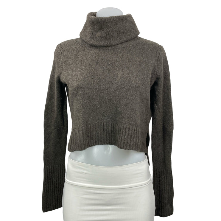 ALLSAINTS Brown Wool Knit Asymmetrical Cropped Turtleneck Sweater Top Size S