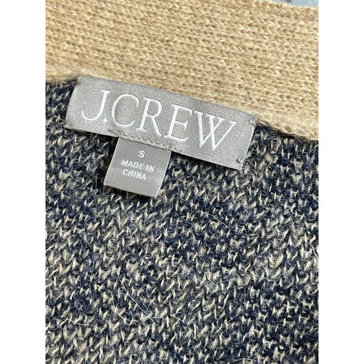 J.Crew Black Beige Checkered Wool Alpaca V Neck Cropped Cardigan Sweater Top S