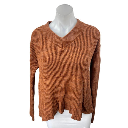 Pact Women's Brown Rib Knit Long Sleeve Pullover Sweatshirt Sweater Top Size S