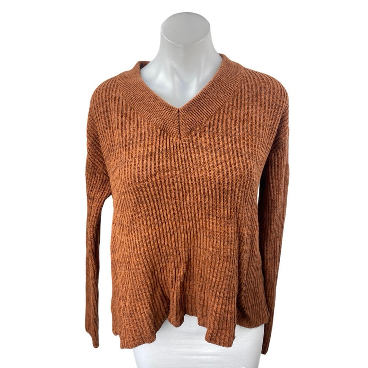Pact Women's Brown Rib Knit Long Sleeve Pullover Sweatshirt Sweater Top Size S