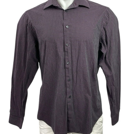 Calvin Klein Men's Purple Gingham Check Long Sleeve Button Down Dress Shirt 15.5