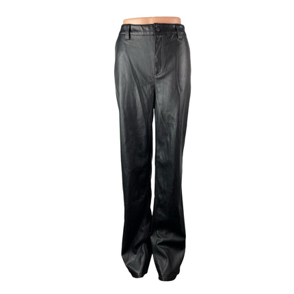 Asos Women's Black Faux Leather High Rise Straight Leg Long Trousers Pants Sz 8