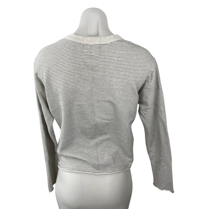 Monrow Women's Gray Kiss Mark Long Sleeve Crew Striped T Shirt Tee Top Size S