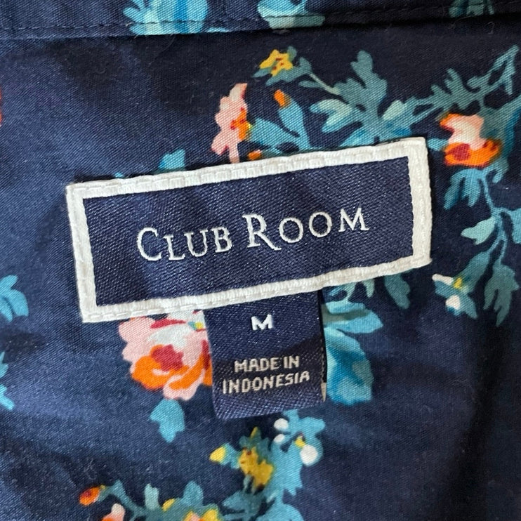Club Room Men's Blue Floral Slim Pocket Long Sleeve Button Down Shirt Top Size M