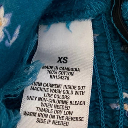 Aeropostale Blue Floral Short Puff Sleeve Frayed Front Tie Slim Crop Top Size XS