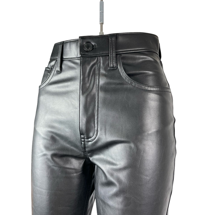 Abercrombie & Fitch 90s Straight Ultra High Rise Black Faux Leather Trousers 2