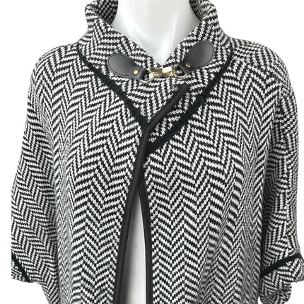 Apt. 9 Black White Chevron Open Front Riding Cape Cardigan Sweater Jacket Coat M