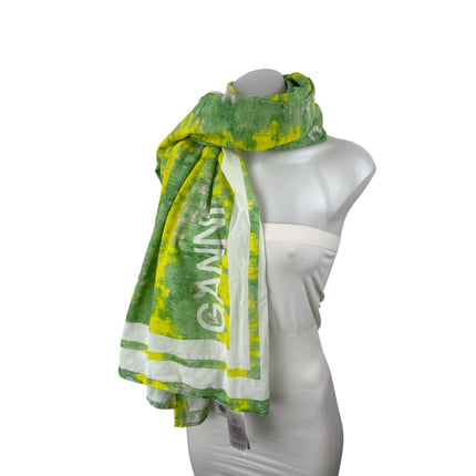 Ganni Green Yellow Voile Tie Dye Winter Snow Shawl Wrap Neck Scarf One Size