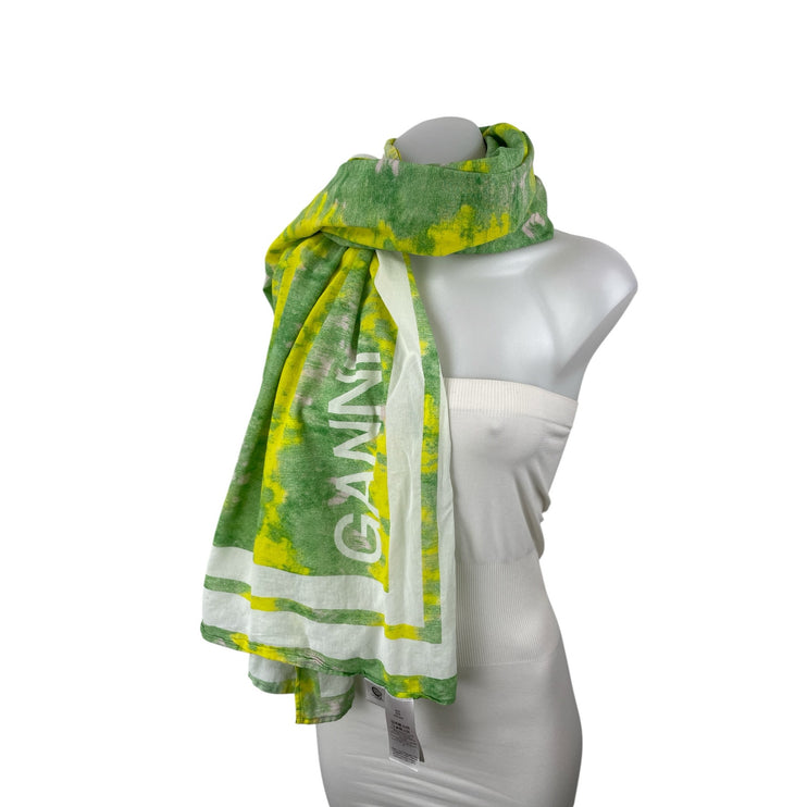 Ganni Green Yellow Voile Tie Dye Winter Snow Shawl Wrap Neck Scarf One Size