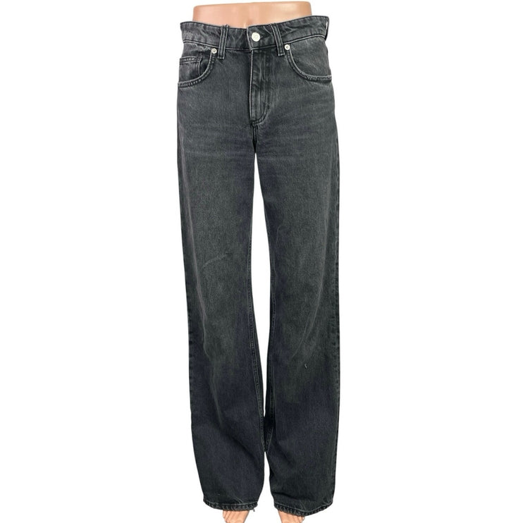 Zara Women's Black Washed High Waisted Baggy Straight Leg Denim Jeans Size 2