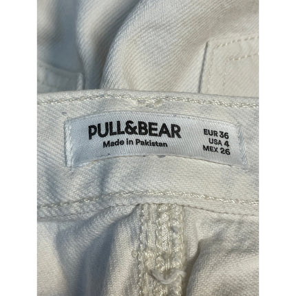 Pull & Bear Women's White High Rise Raw Hem Wide Leg Baggy Denim Jeans Size 4