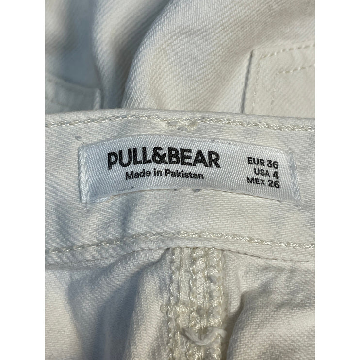 Pull & Bear Women's White High Rise Raw Hem Wide Leg Baggy Denim Jeans Size 4