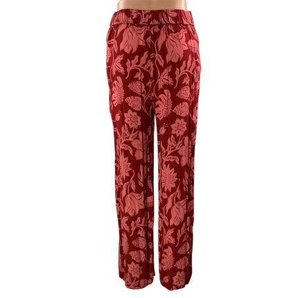 MNG Mango Women's Red Floral High Waisted Straight Leg Trousers Pants Size S