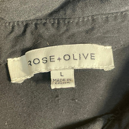Rose + Olive Women's Black Short Sleeve Collared Button Down Shirt Top Size L
