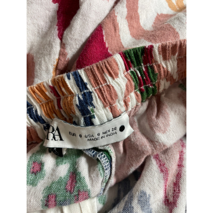 Zara Women's Multicolor Argyle Geometric High Rise Tie Boho Mini Shorts Size S