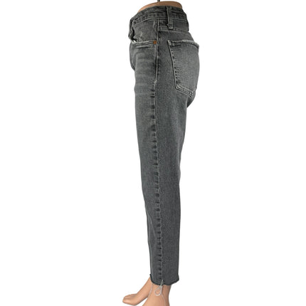 Zara Women's Black High Waist Frayed Raw Hem Straight Skinny Denim Jeans Pants 6