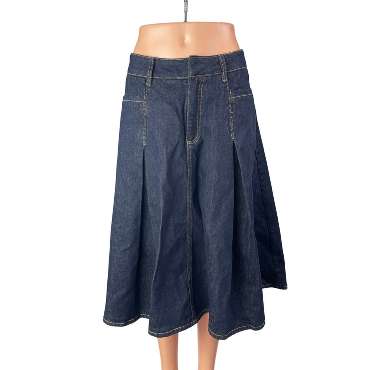Urban Revivo Women's Blue High Rise Pleated Midi Flare A-Line Denim Skirt Sz XL