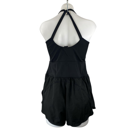 Anrabess Black Sleeveless Halter Cutout Tennis Golf Athletic Romper Shorts Sz M