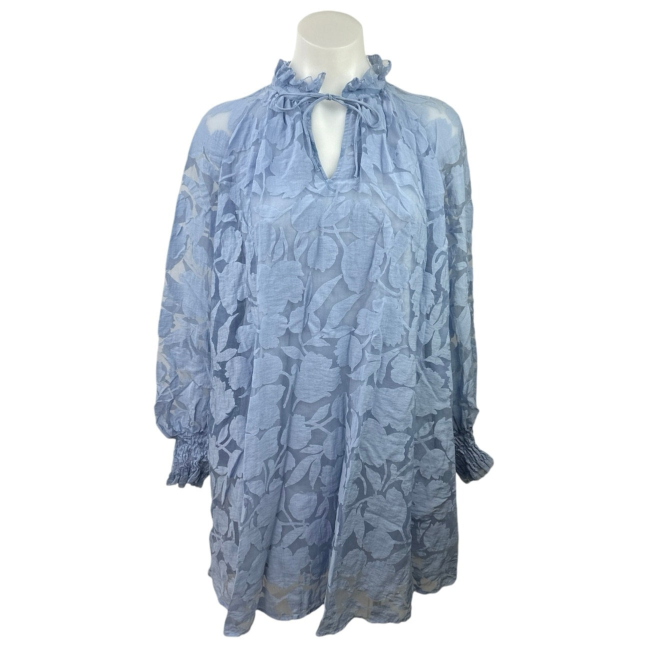 & Other Stories Blue Floral Keyhole Ruffle Long Sleeve Mini Shift Dress Size 2 & Other Stories Blue Floral Keyhole Ruffle Long Sleeve Mini Shift Dress Size 2