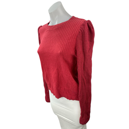 Splendid Women's Red Long Puff Sleeve Ribbed Knit Crew Neck Sweater Top Size S