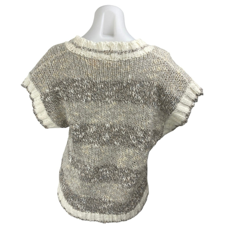 CG Career Guild Womens Gray Tan Wool Knit Short Sleeve V-Neck Sweater Vest Top L