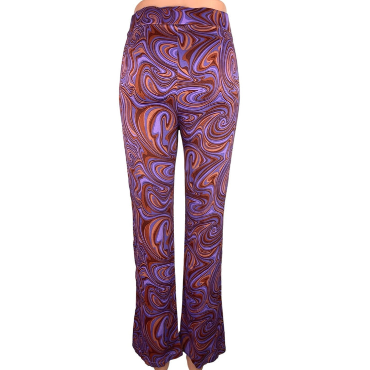 Zara Purple Brown Swirl High Rise Retro Hippie Ankle Flared Pants Size M