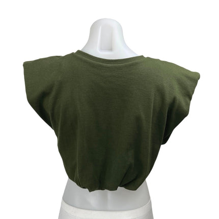 Johanna Ortiz Muraya Military Green Sleeveless Crop Muscle Tee T-Shirt Top Sz 2