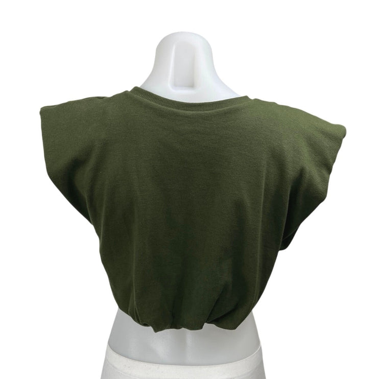 Johanna Ortiz Muraya Military Green Sleeveless Crop Muscle Tee T-Shirt Top Sz 2