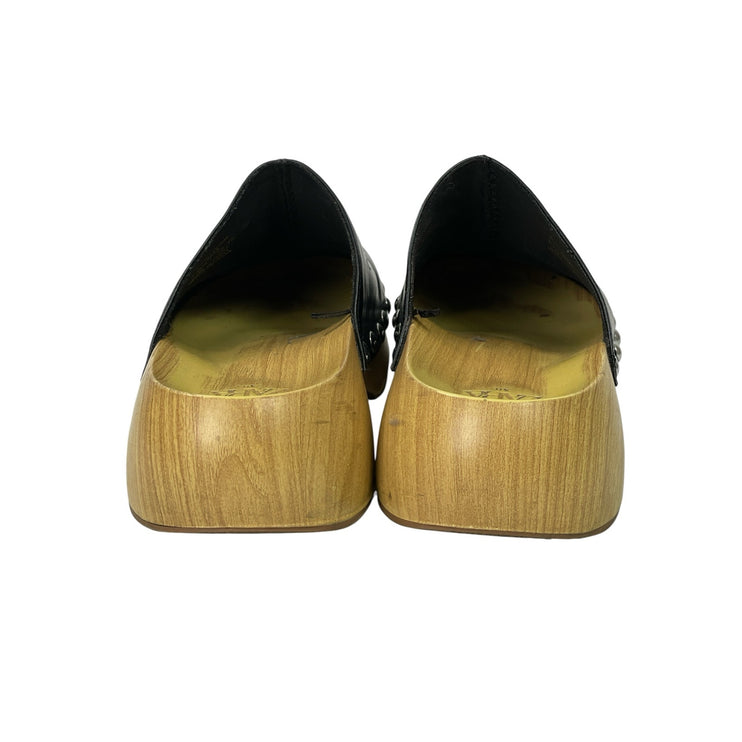 Zara Womens Black Studded Faux Leather Round Toe Slip On Mules Clogs Shoes 8.5