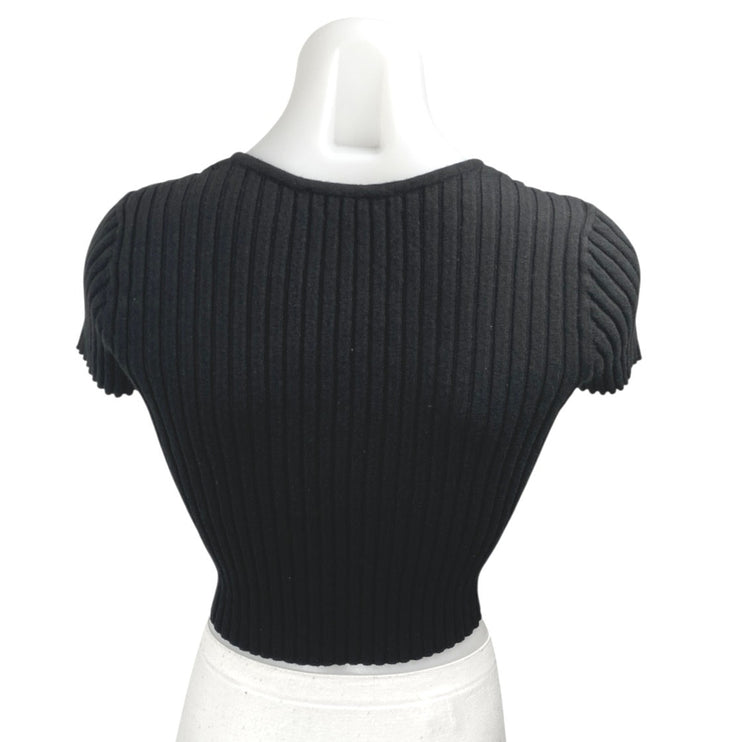 Cotton Candy LA Black Short Sleeve Ribbed Knit Button Front Crop Top Size M