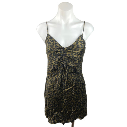 Zara Multicolor Animal Leopard Print Ruched Front Spaghetti Strap Slip Dress S