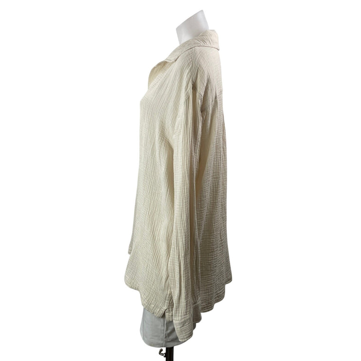 Assembly Label Women's Cream Gauze Long Sleeve Button Down Shirt Top Size L