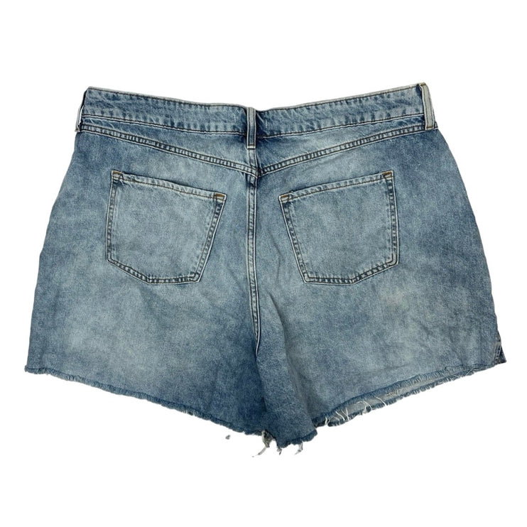 Forever 21 Women's Blue Solid High Rise Cut Off Hem Boyfriend Denim Shorts Sz 16