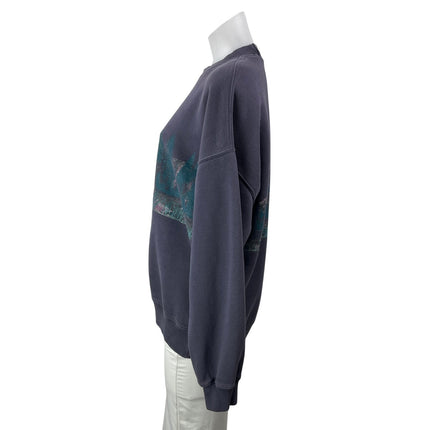 Abercrombie & Fitch Women's Navy Blue Wolf Graphic Fleece Sweatshirt Top Size S