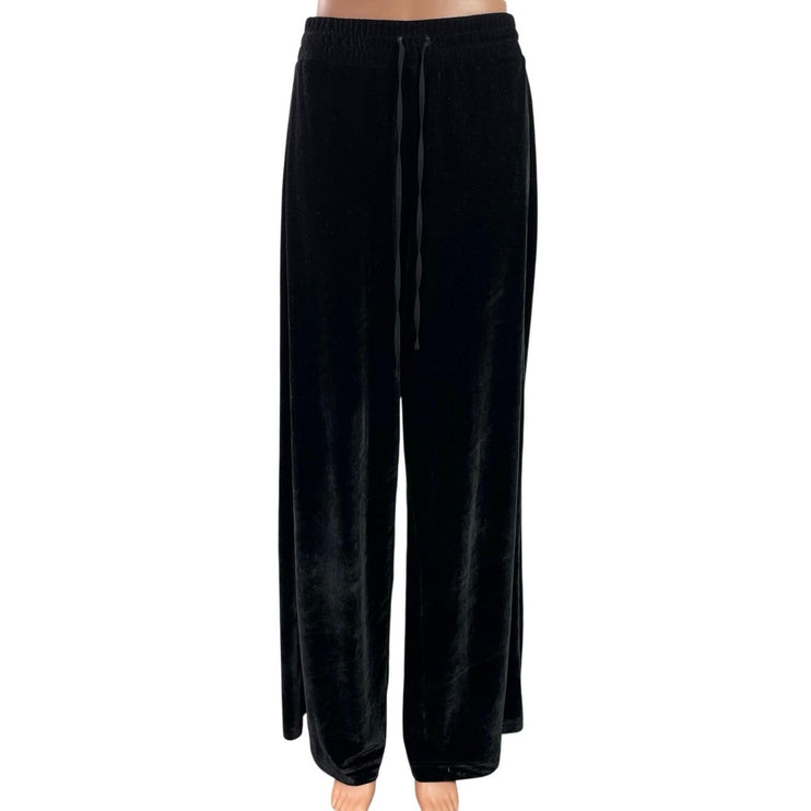 Zara Women's Black Velvet Velour High Waisted Palazzo Wide Leg Trousers Pants S