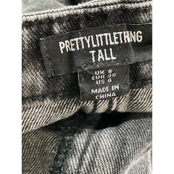 PrettyLittleThing Women's Black Washed Distressed Wide Leg Baggy Denim Jeans 4