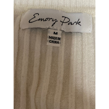 Emory Park Women's Cream Ivory Ribbed Knit Cropped Button Up Cardigan Top Size M