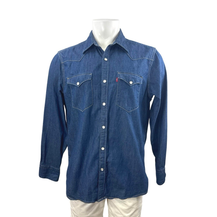 Levi's Men Blue Standard Fit Long Sleeve Button Down Denim Jean Shirt Top Size L