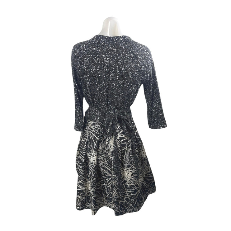 Diane Von Furstenberg Black Wool Silk Dot Geometric Fit & Flare Mini Dress Sz 6