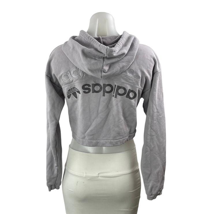 Adidas Originals Vocal Gray Lilac Hooded Cropped Hoodie Sweatshirt Top Size XS