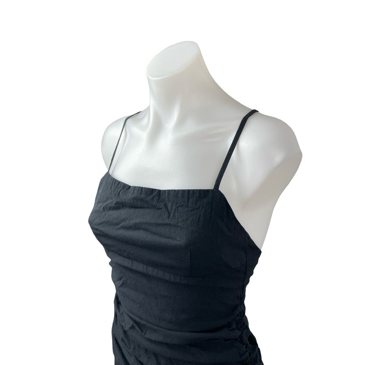 Zara Black Square Neck Ruched Sleeveless Side Slit Cami Tank Midi Dress Size S