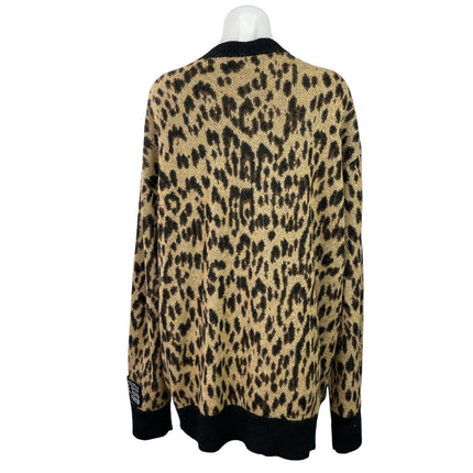 Ksubi Women's Beige Leopard Animal Wool V Neck Button Up Cardigan Sweater Top L